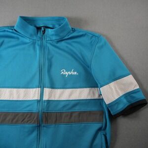 Rapha Cycling Striped Jersey Mens M Teal Blue Short Sleeve Full Zip Performance